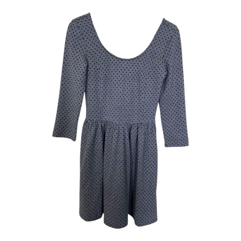 Frenchi 3/4 Sleeve Black And Grey Polka Dot Dress S
